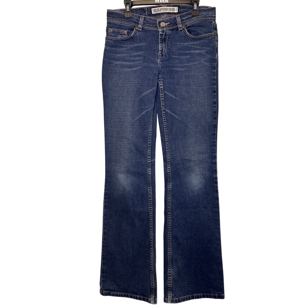 Express Precision Fit Dark Wash Bootcut Jeans Size 1/2‎ R Blue Denim Low Rise